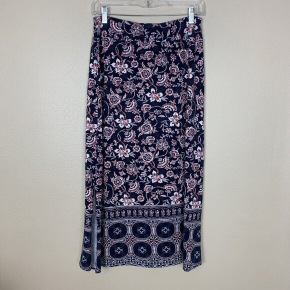 Talbots Womens XS Skirt Pull On Knit Maxi Floral Paisley Navy Boho Cottagecore - Picture 3 of 12